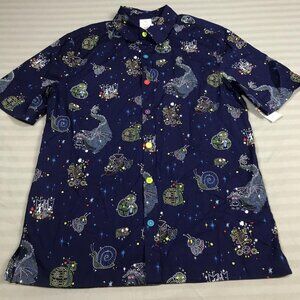 Disney Button Front Shirt Mens Small Navy Parade Camp 50th Anniversary Short